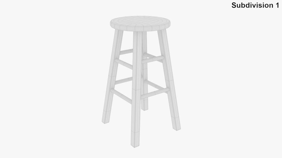 Wooden Stool 3D model_7