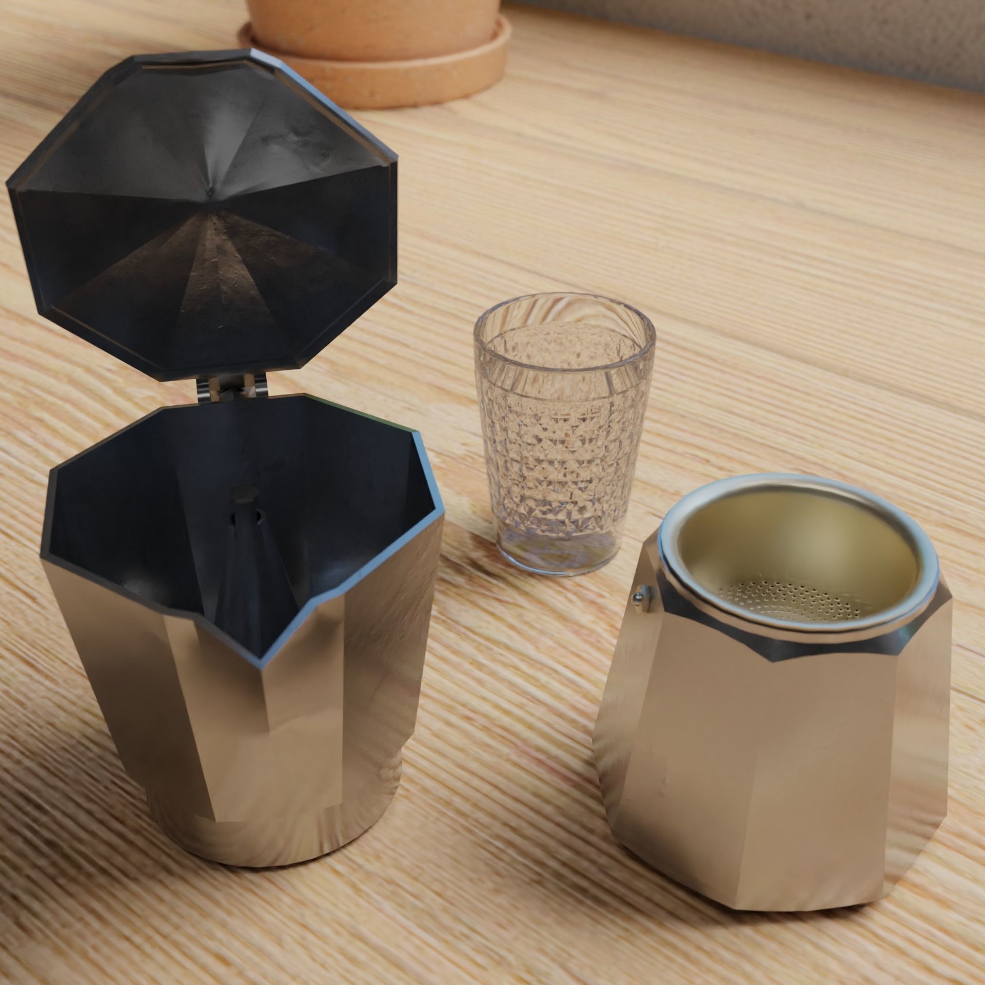 Italian Expresso Coffee Maker Low-poly 3D model_2