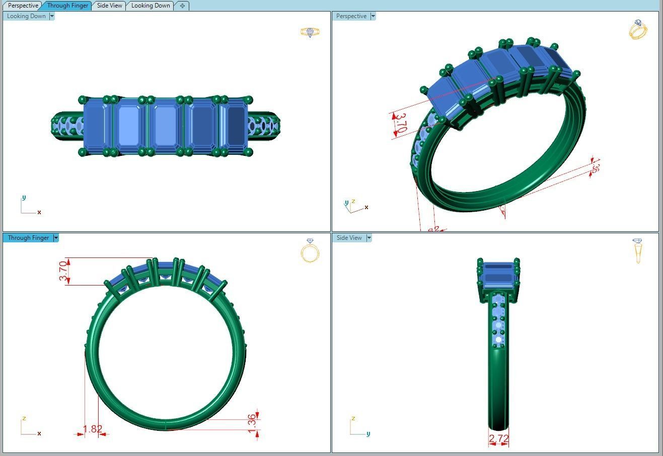 Ring424 four stone diamond ring gold 3D print model_5