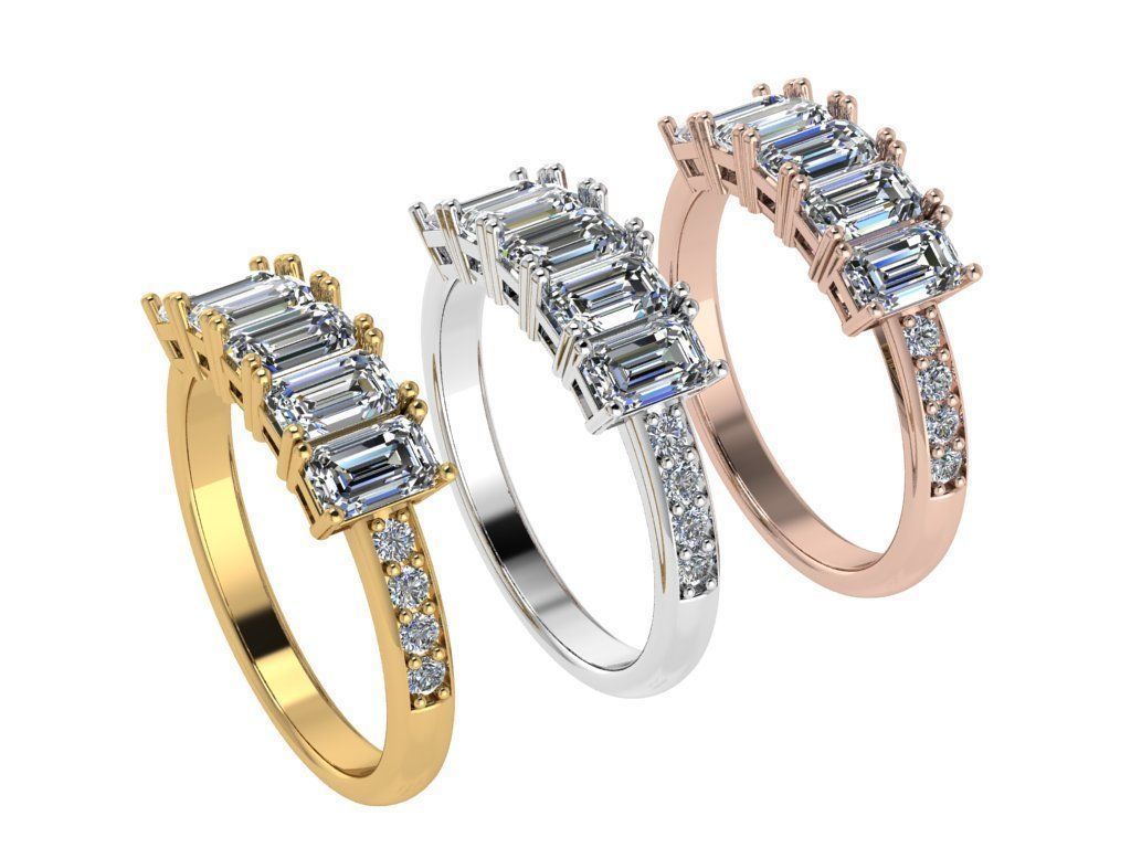 Ring424 four stone diamond ring gold 3D print model_4