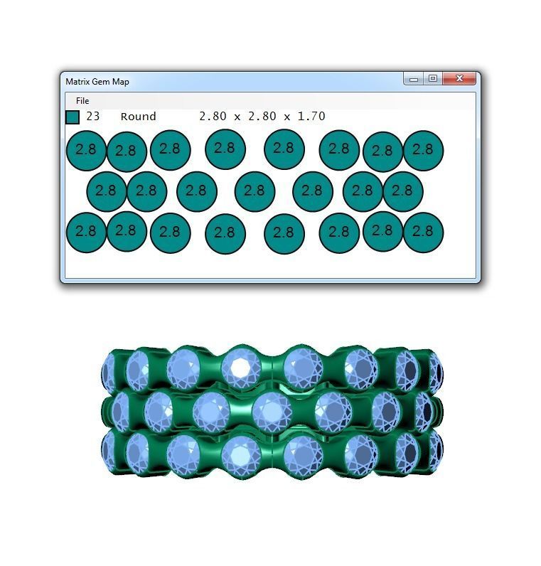 Ring425 gold ring with three rows of diamonds 3D print model_6