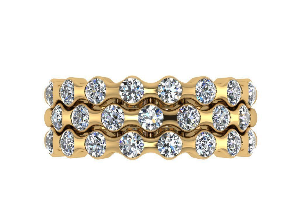 Ring425 gold ring with three rows of diamonds 3D print model_1