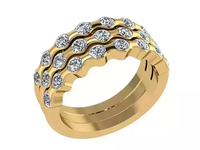 Ring425 gold ring with three rows of diamonds