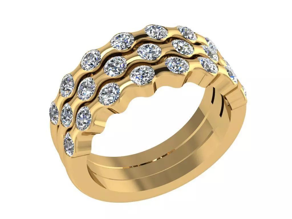 Ring425 gold ring with three rows of diamonds 3D print model_0