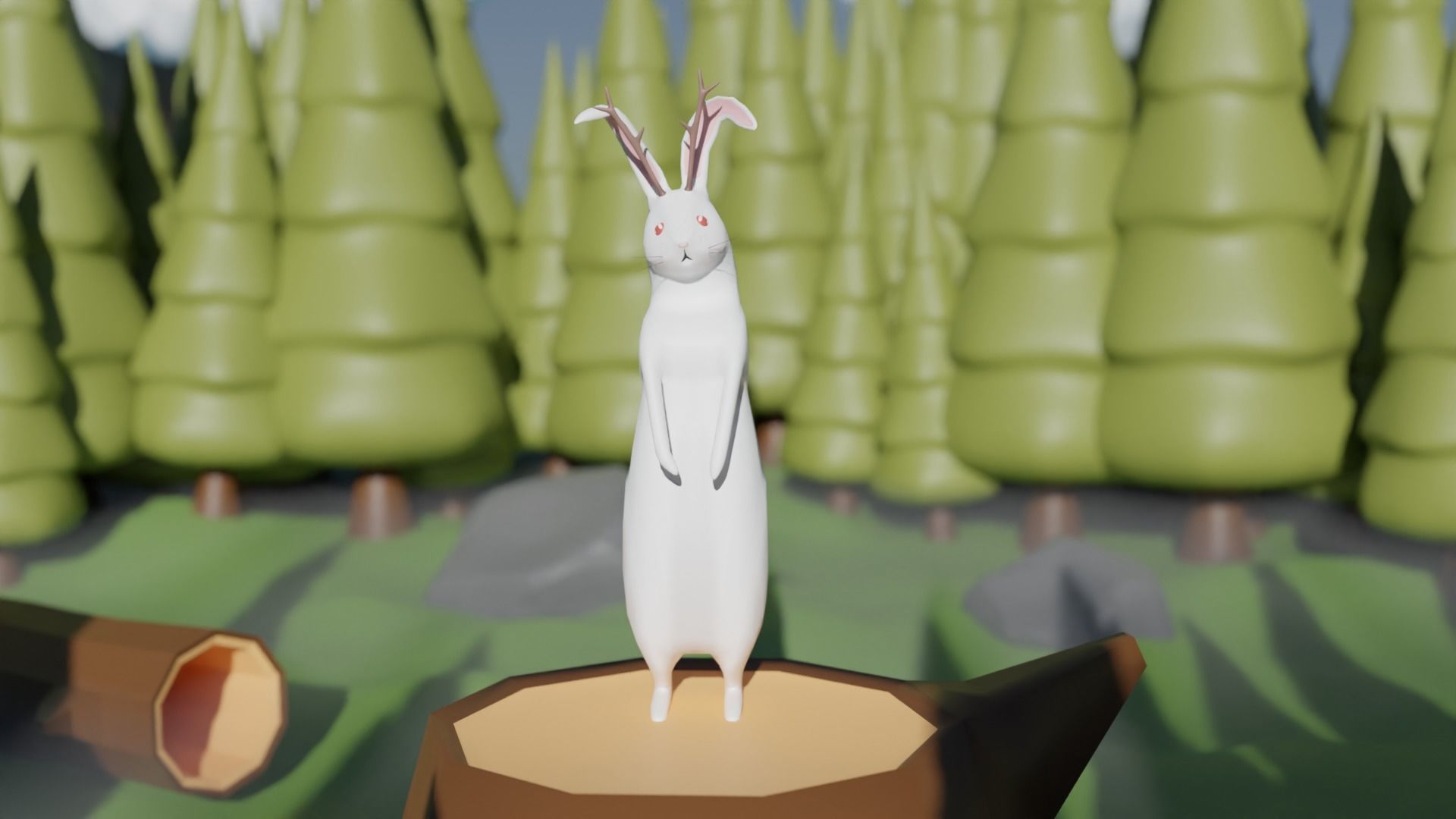 Mythical Rabbit Jackalope Low-poly 3D model_6