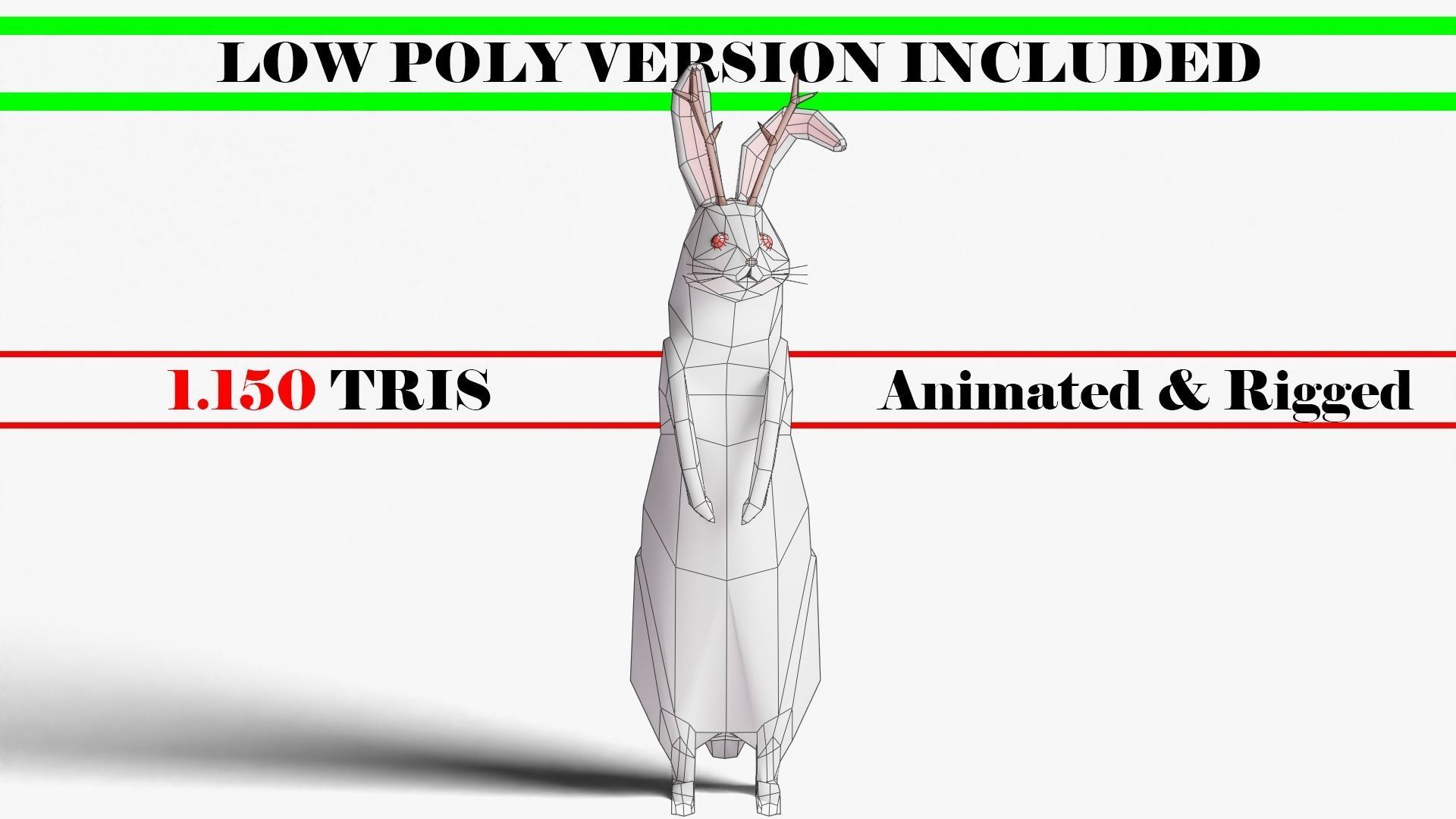 Mythical Rabbit Jackalope Low-poly 3D model_3