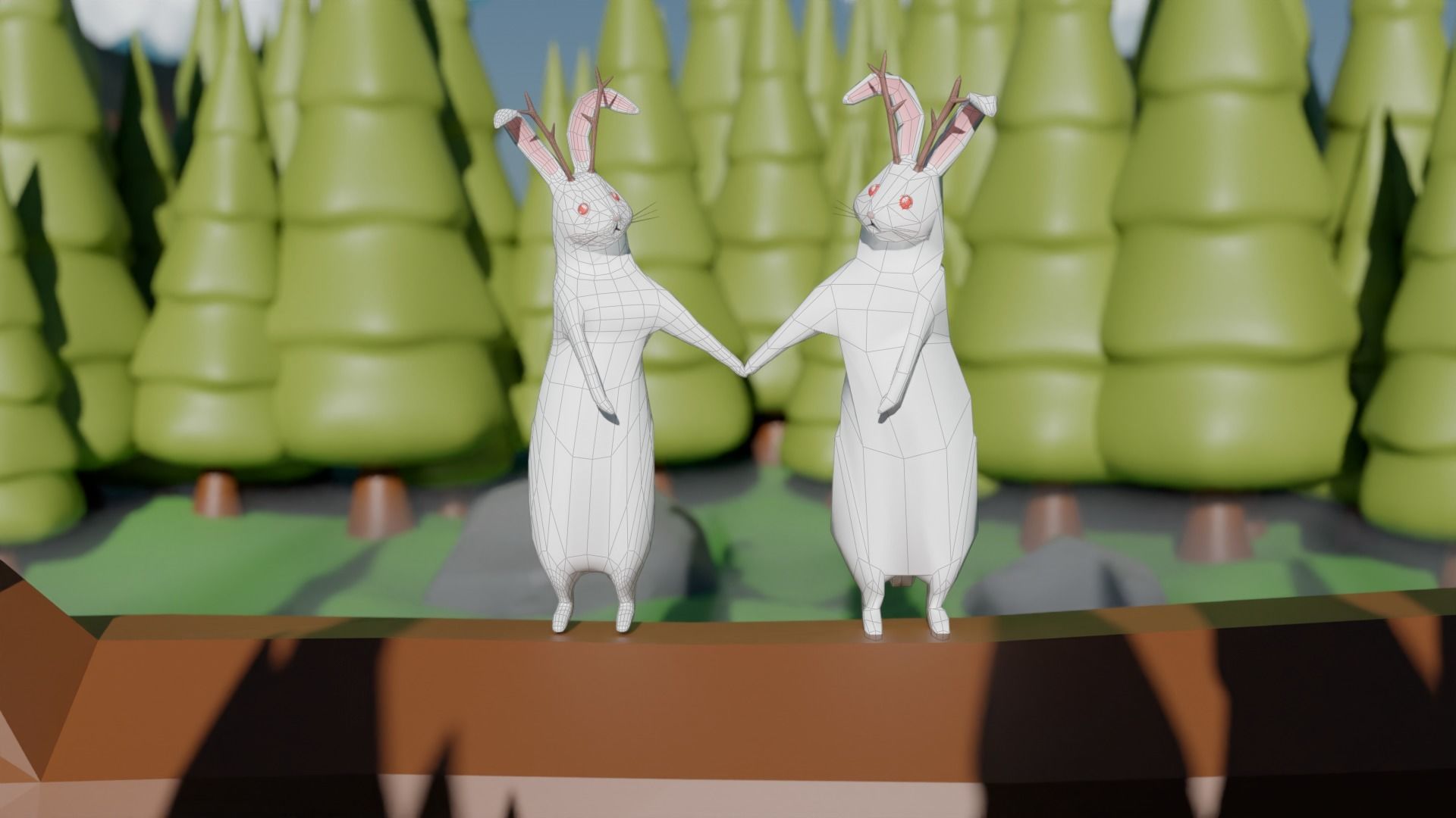 Mythical Rabbit Jackalope Low-poly 3D model_5