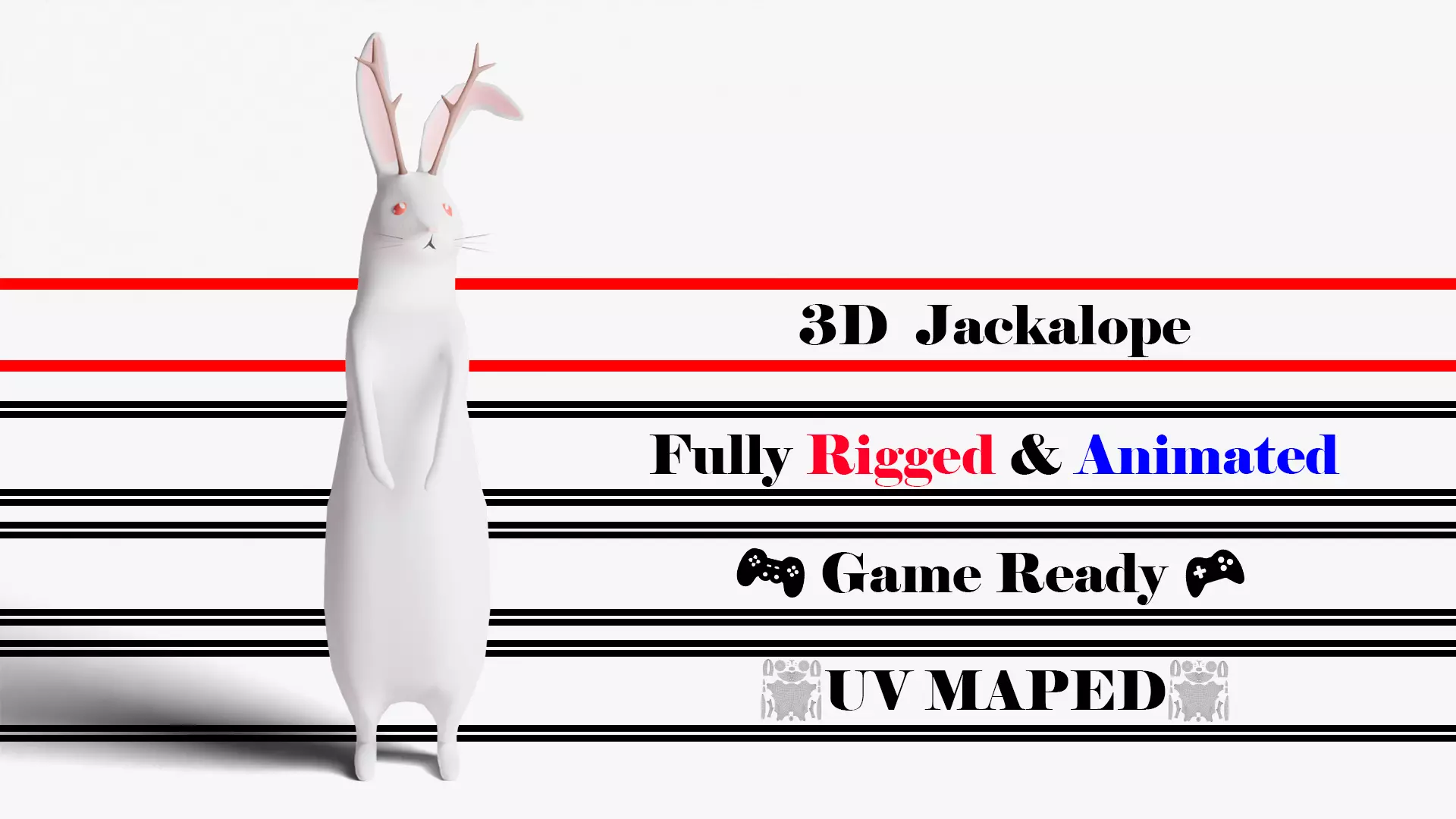 Mythical Rabbit Jackalope Low-poly 3D model_0