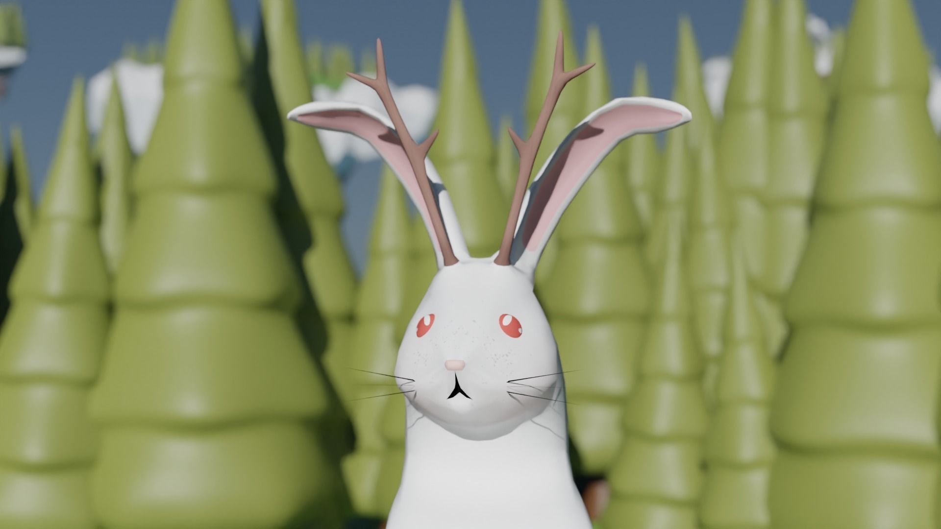 Mythical Rabbit Jackalope Low-poly 3D model_7