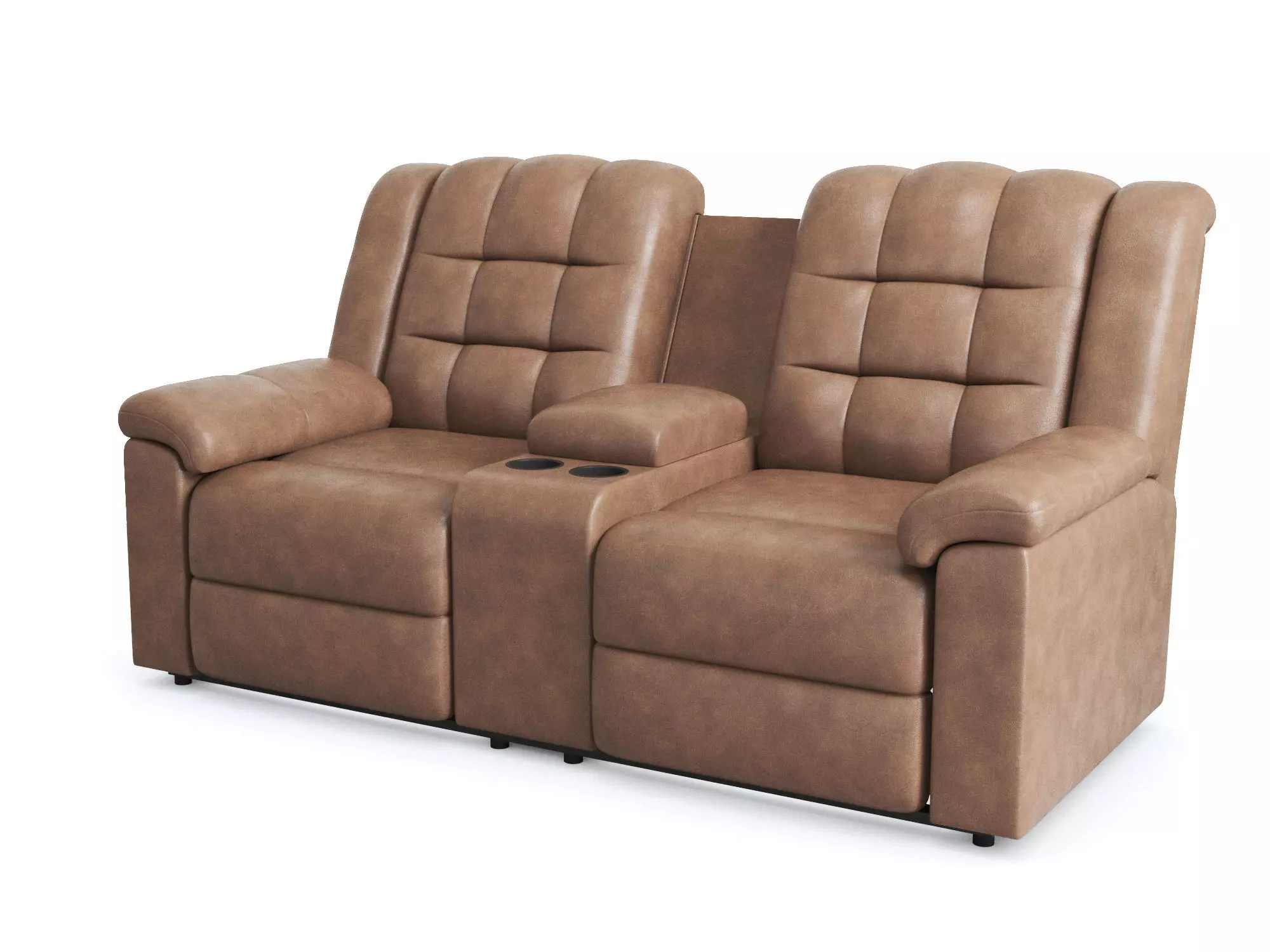 Brown Leather Double Rec Loveseat w Console 3D model