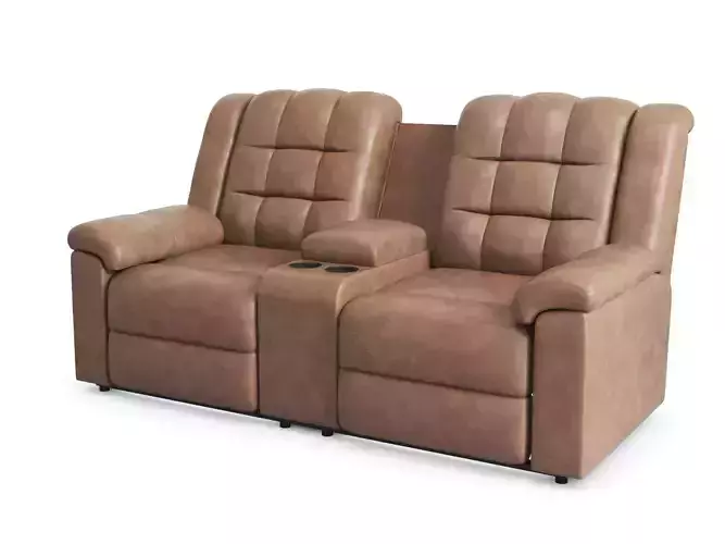 Brown Leather Double Rec Loveseat w Console