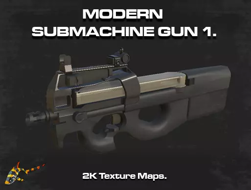 Modern Submachine Gun 1 Low-poly 3D model_0