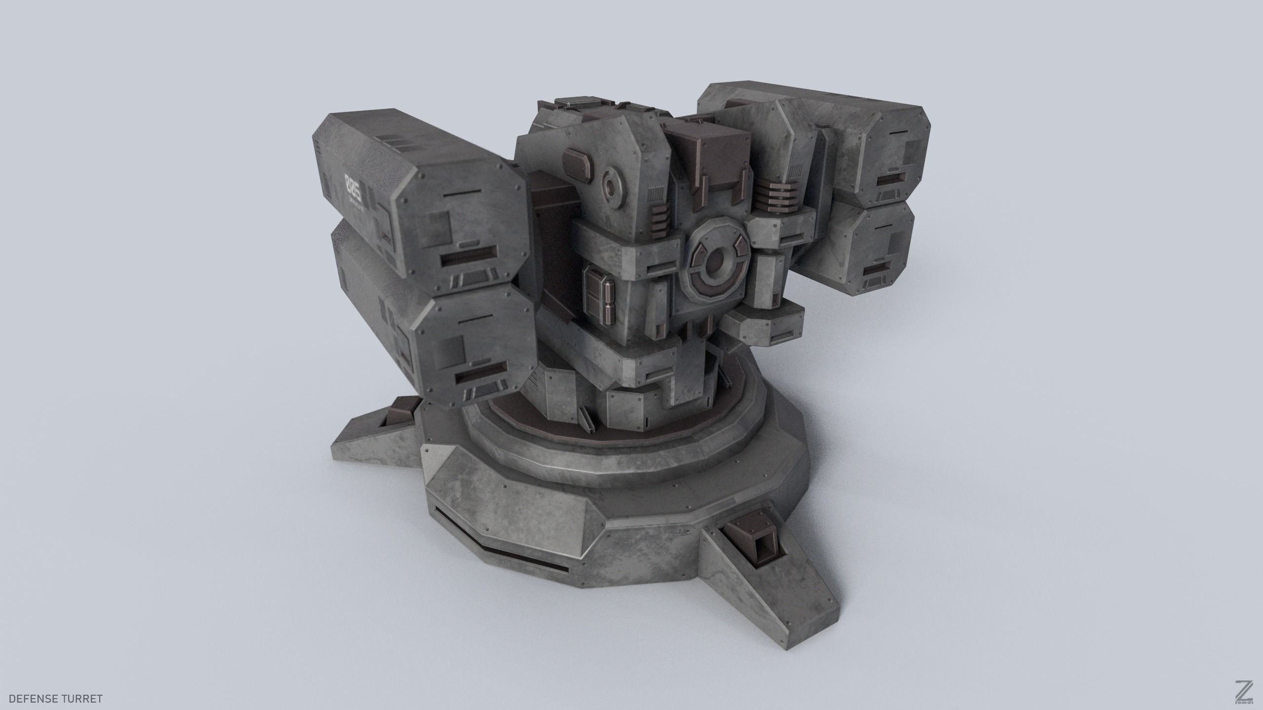 Defense turret Low-poly 3D model_3