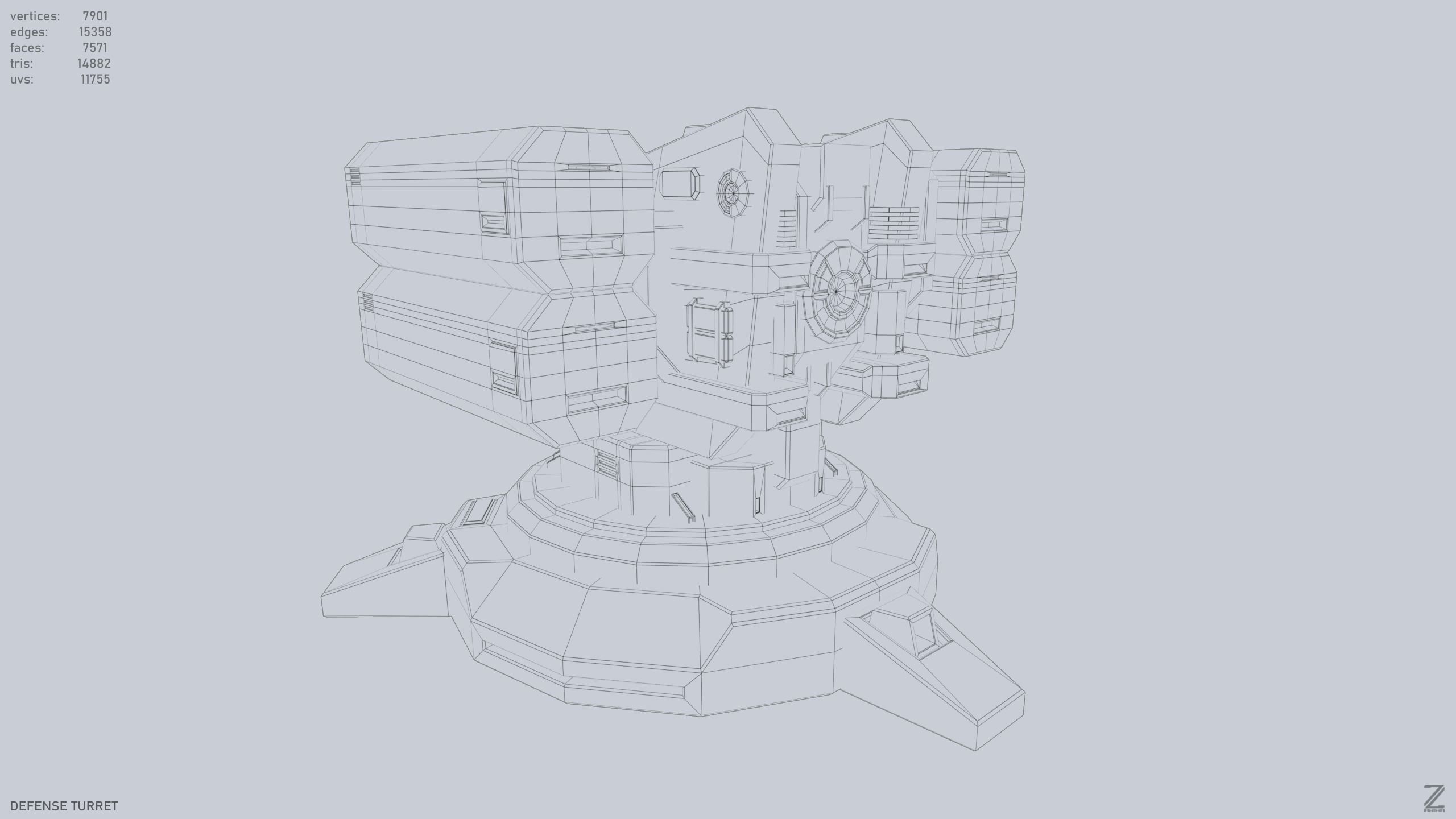 Defense turret Low-poly 3D model_10