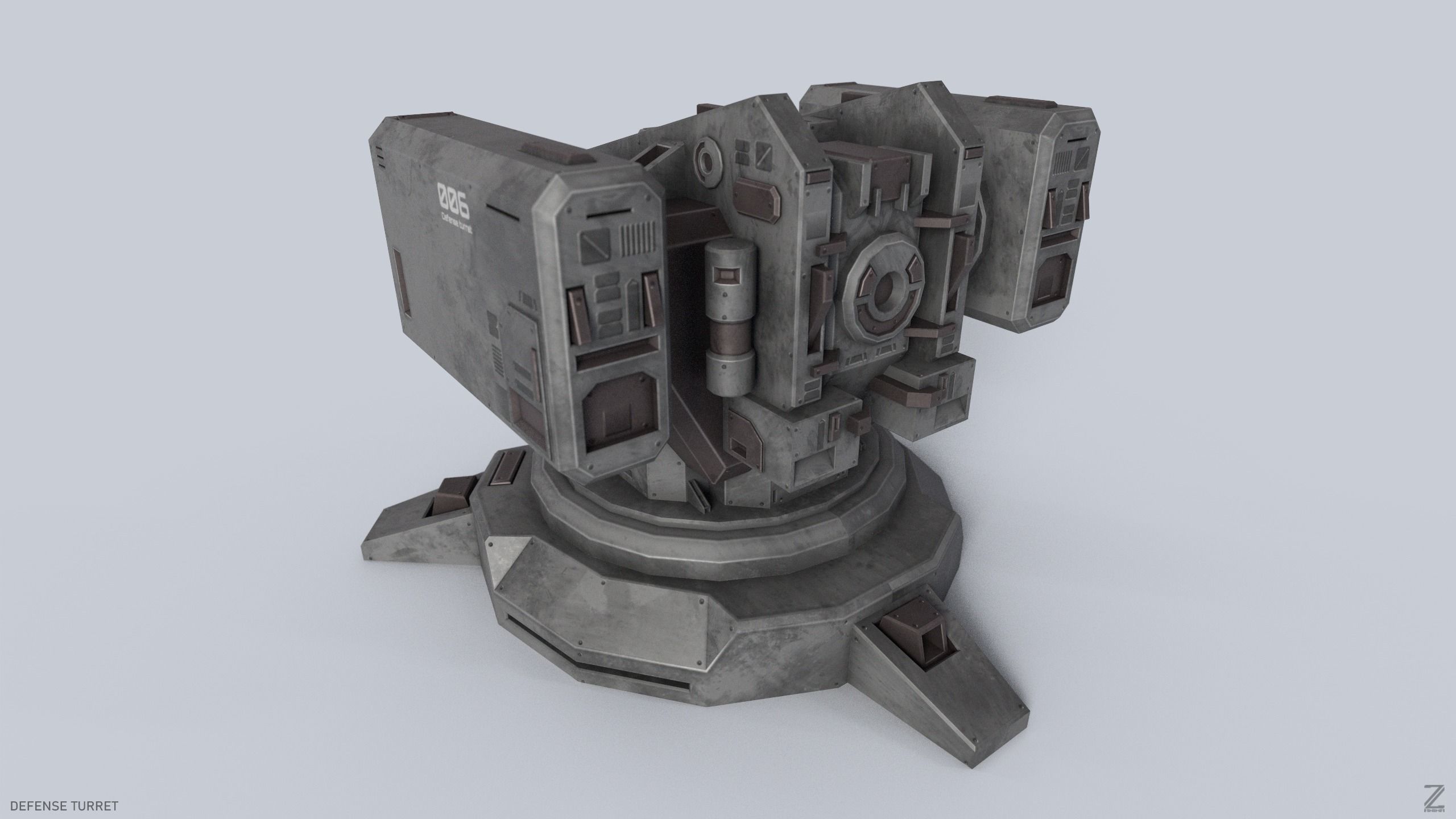 Defense turret Low-poly 3D model_3
