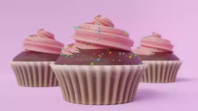 3d Cupcake model three chocolate cupcakes