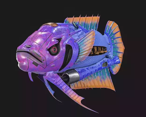 Sci-fi Robot Fish  Pack Low-poly 3D model