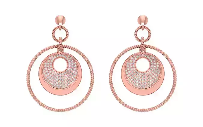 Double Round Drop  Women Earrings 3dm STL OBJ FBX Render Details 3D print model