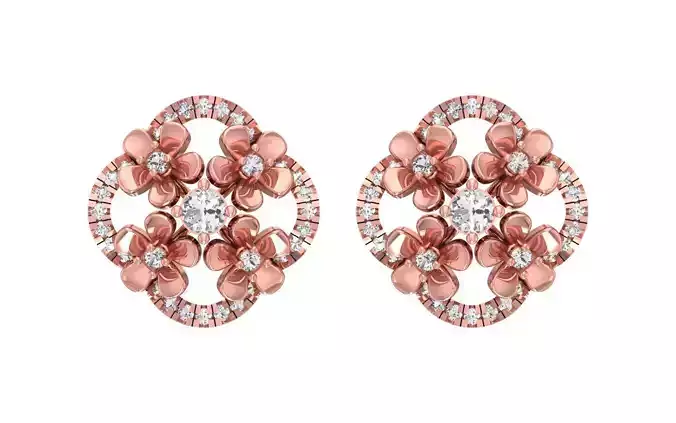 Solitaire Women Flower Stud Diamond Earring 3D print model