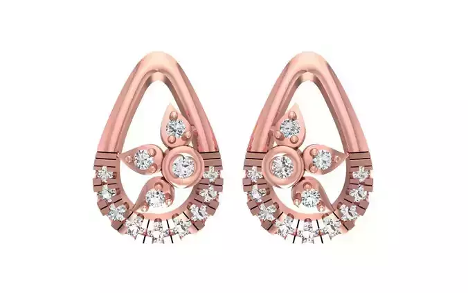 Women Pear Shape Flower Earrings 3dm STL OBJ FBX Render Details 3D print model
