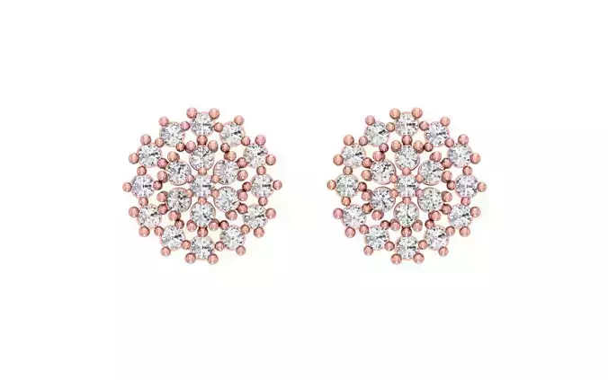 Round Shaped Diamond Stud Earrings 3dm STL OBJ Render Details 3D print model