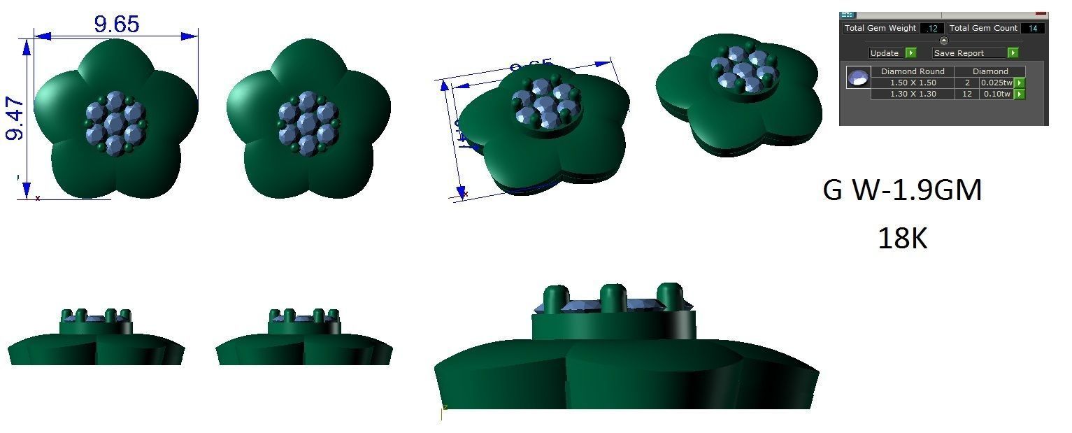 Stud Earrings Flower Shaped 3dm STL OBJ FBX Render Details 3D print model_3