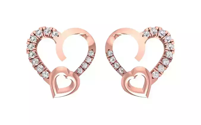 Women Double Heart Earrings 3dm STL OBJ FBX Render Details