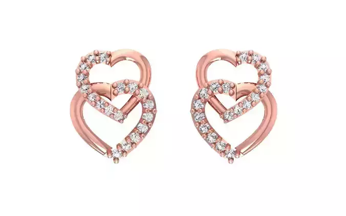 Women Double Heart Earrings 3dm STL OBJ FBX Render Details