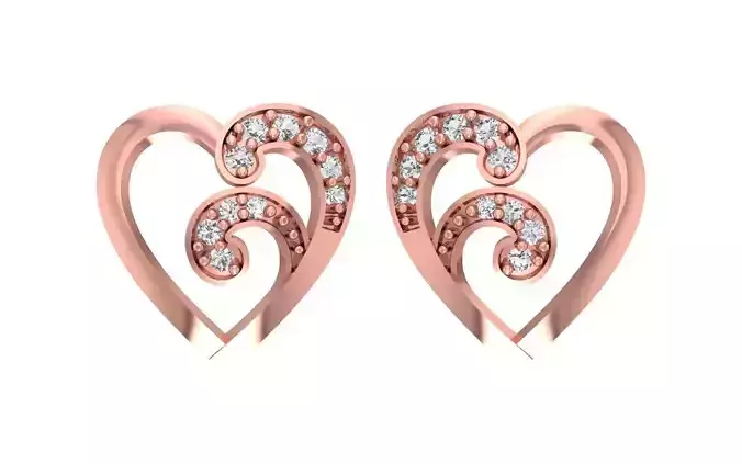 Women Heart Earrings With Diamond 3dm STL OBJ FBX Render Details