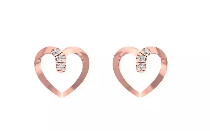 Women Heart Earrings With Diamond 3dm STL OBJ FBX Render Details