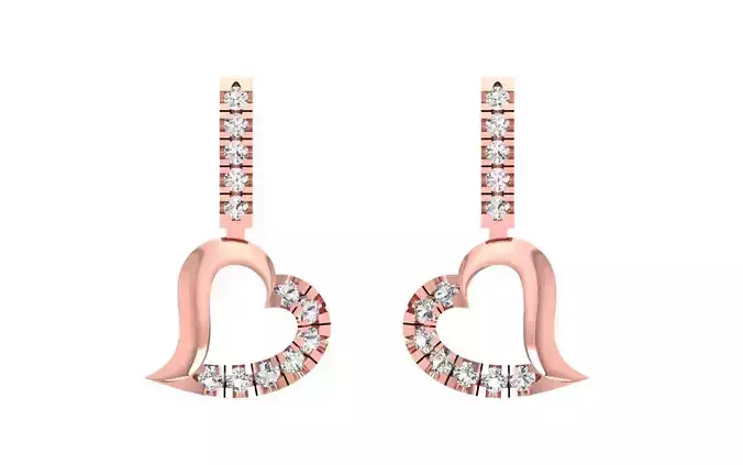 Women Heart Earrings with Diamond 3dm STL OBJ FBX Render Details