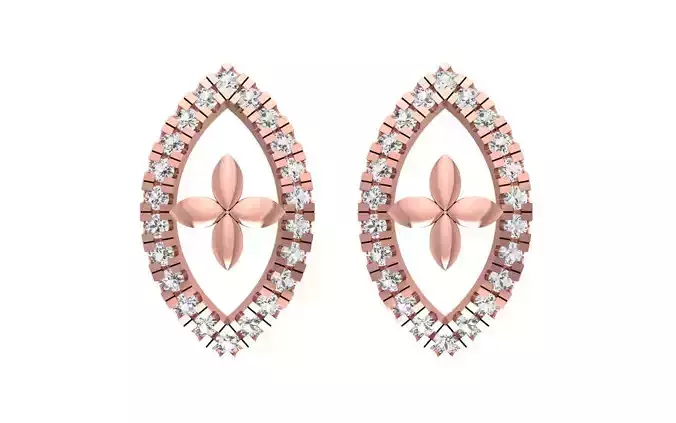 Marquire Shaped Women Earrings 3dm STL OBJ FBX Render Details 3D print model