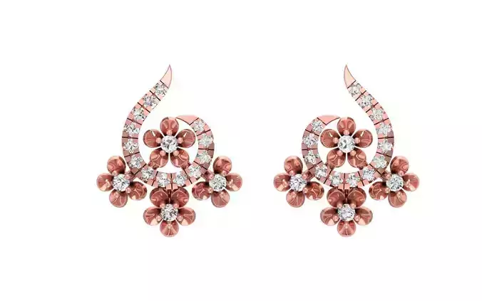 Flower Shaped Women Earrings 3dm STL OBJ FBX Render Details 3D print model