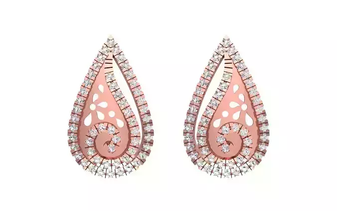 Pear Shaped Women Earrings 3dm STL OBJ FBX Render Details 3D print model
