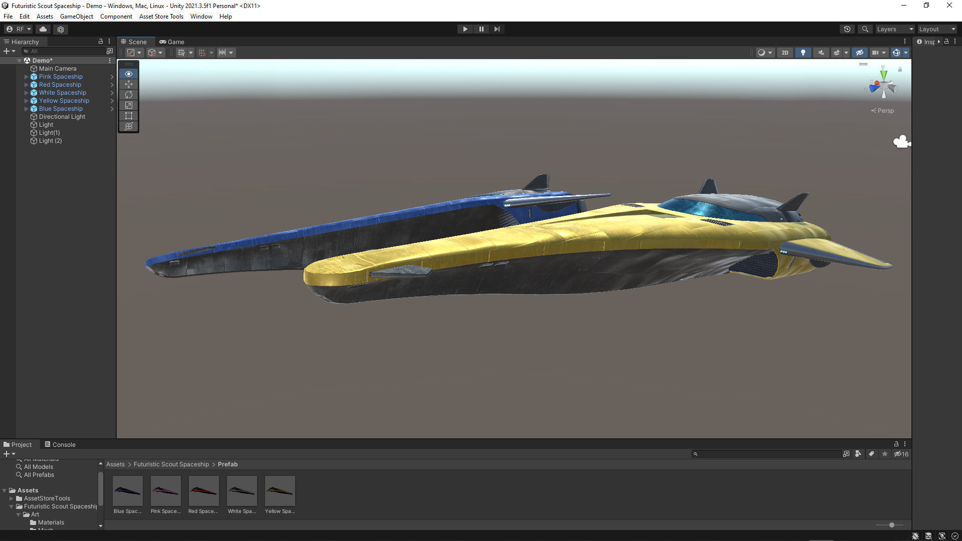 Unity Futuristic Scout Spaceship Low-poly 3D model_1