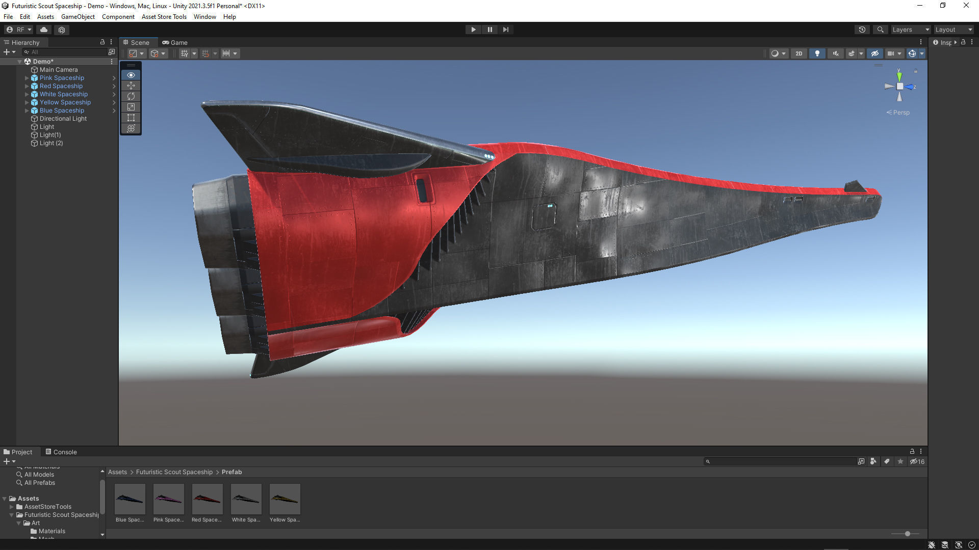 Unity Futuristic Scout Spaceship Low-poly 3D model_4