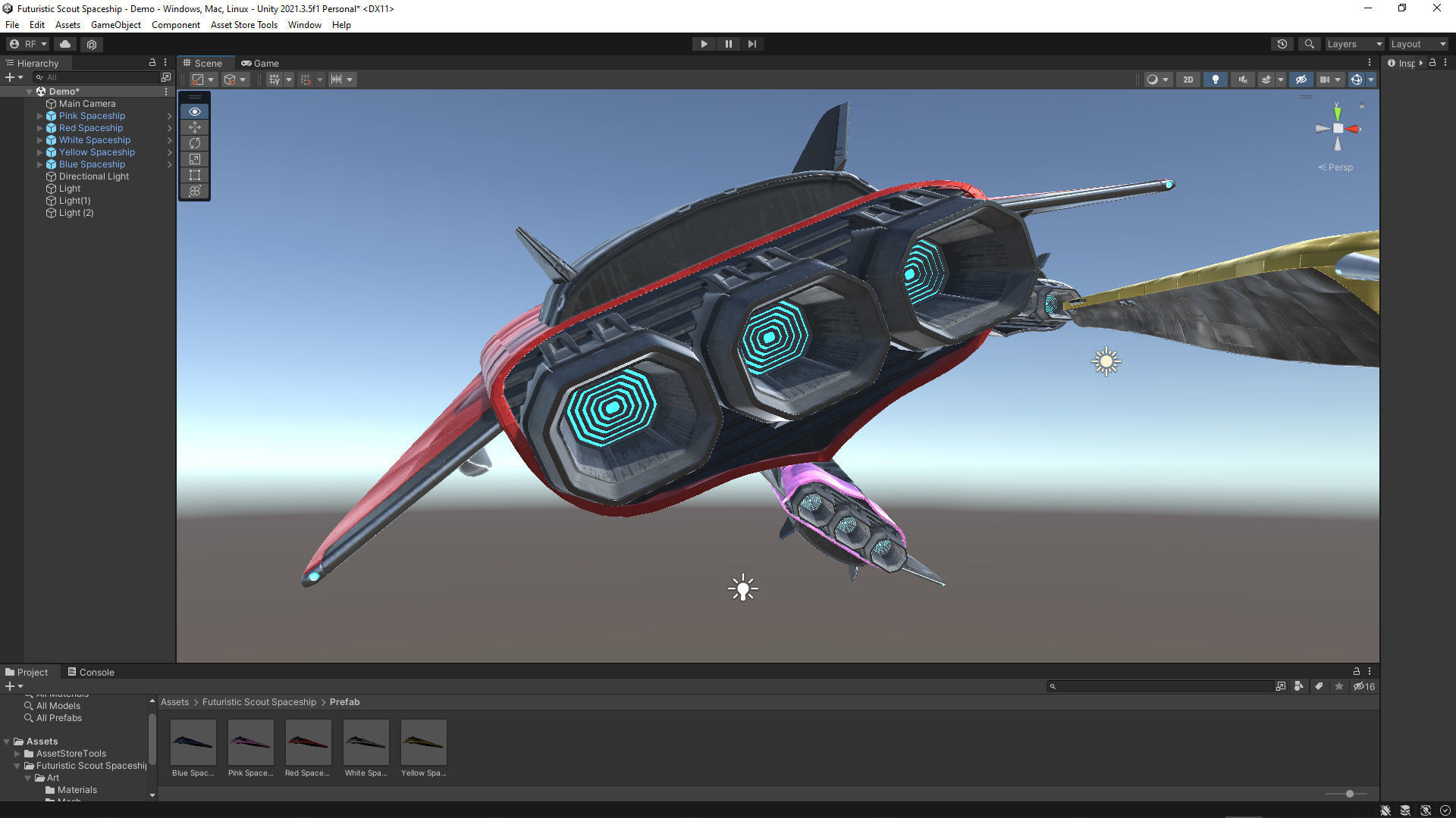 Unity Futuristic Scout Spaceship Low-poly 3D model_3