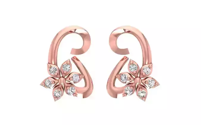 Screw Back Women Flower Earrings 3dm STL OBJ FBX Render Details 3D print model