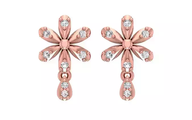 Lotus Women Drop  Earrings 3dm STL OBJ FBX Render Details 3D print model