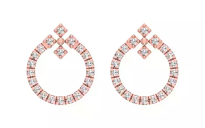 Round Diamond Stud Women Earrings 3dm STL OBJ FBX Render Details