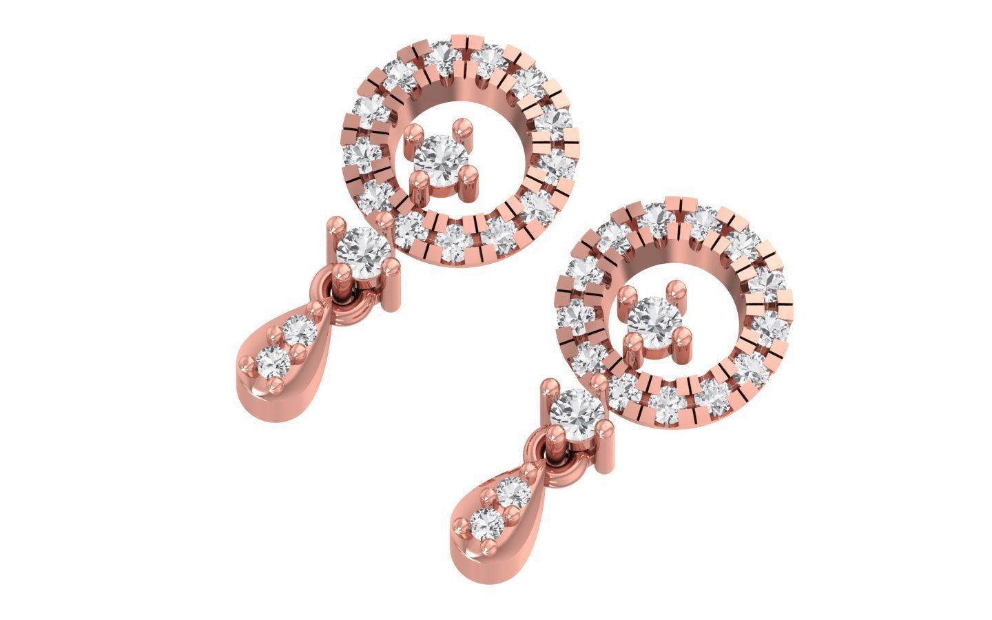 Round Diamond Drop  Women Earrings 3dm STL OBJ Render Details 3D print model_1