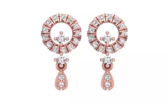 Round Diamond Drop  Women Earrings 3dm STL OBJ Render Details 3D print model
