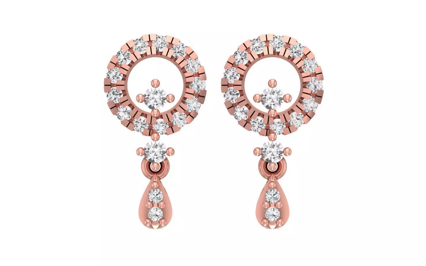 Round Diamond Drop  Women Earrings 3dm STL OBJ Render Details 3D print model_0