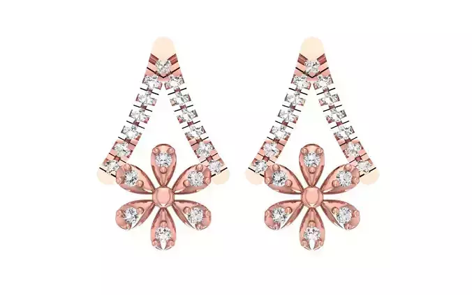 Fancy Flower Woman Drop  Earrings 3dm STL OBJ FBX Render Details 3D print model