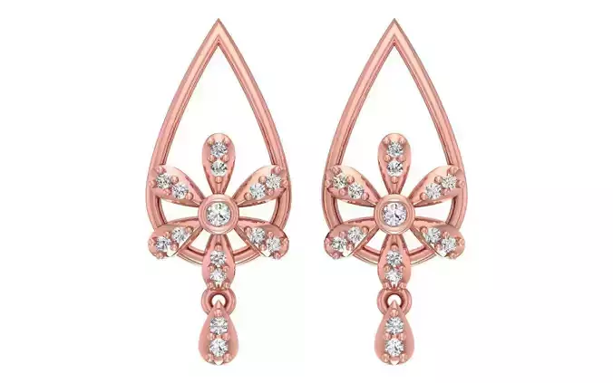 Women Drop Diamond Drop  Earrings 3dm STL OBJ FBX Render Details