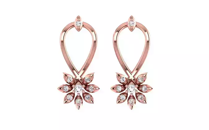 Women Drop Flower Earrings 3dm STL OBJ FBX Render Details 3D print model