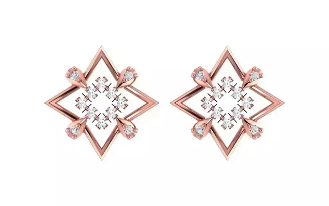 Women Square Stud Earrings 3dm STL OBJ FBX Render Details