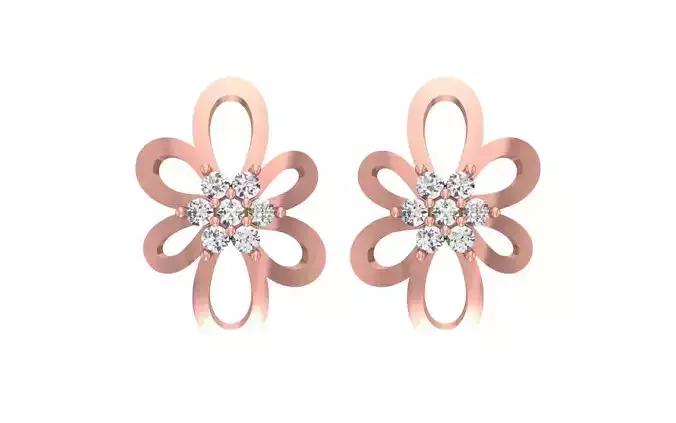 Stud Flower Women Earrings 3dm STL OBJ FBX Render Details 3D print model