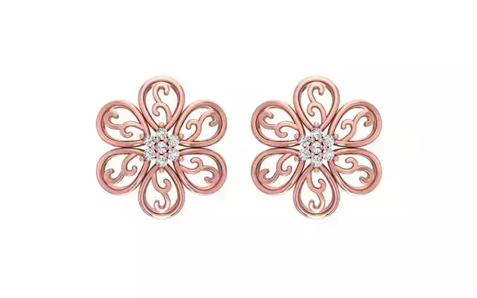 Stud Flower Women Earrings 3dm STL OBJ FBX Render Details 3D print model