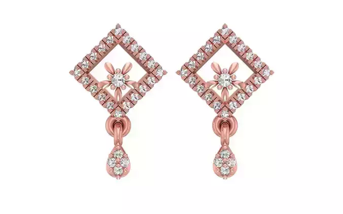 Women Square Drop  Earrings 3dm STL OBJ FBX Render Details